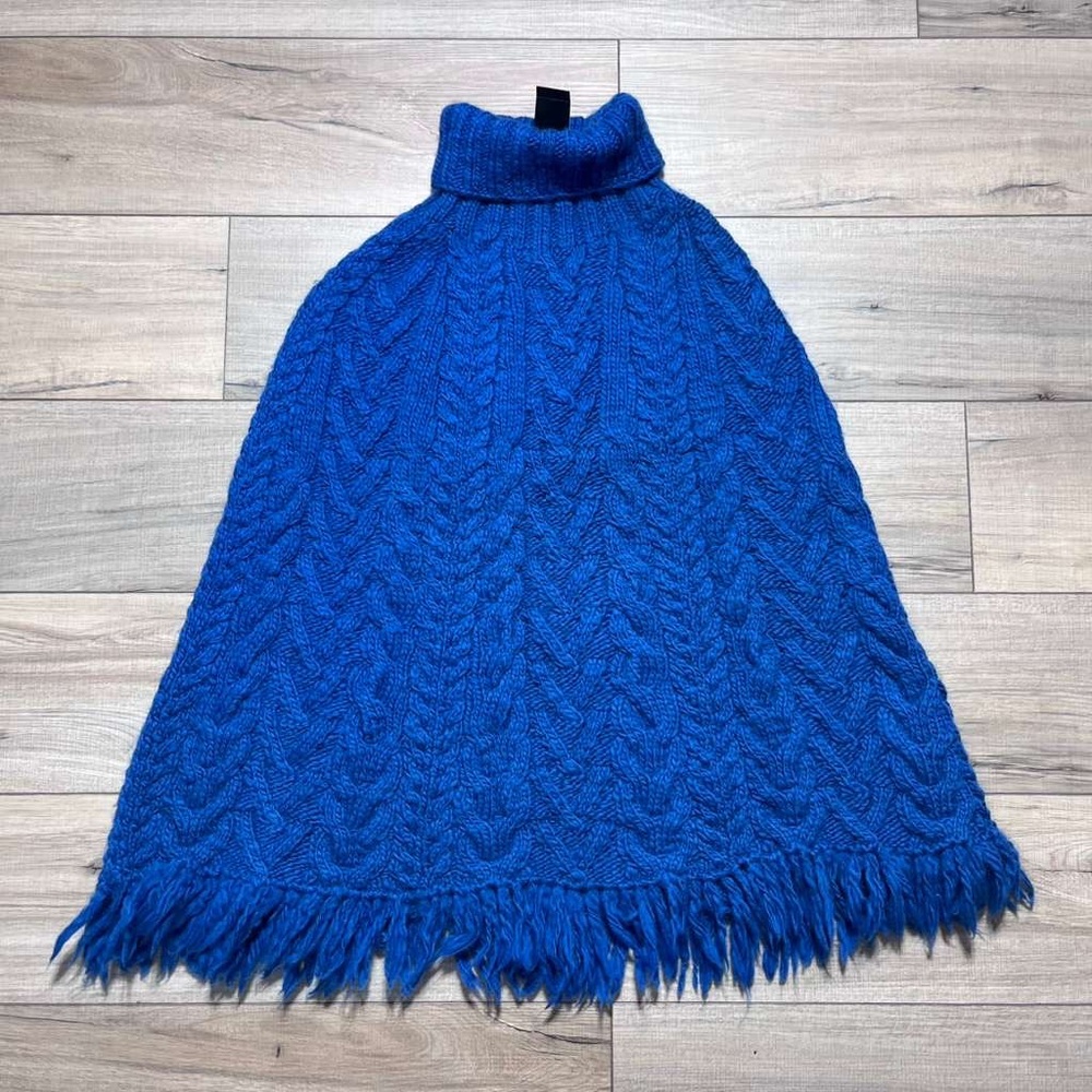 DKNY Womens 100% Wool‎ Cable Knit Turtleneck Poncho OS One Size Sapphire Blue